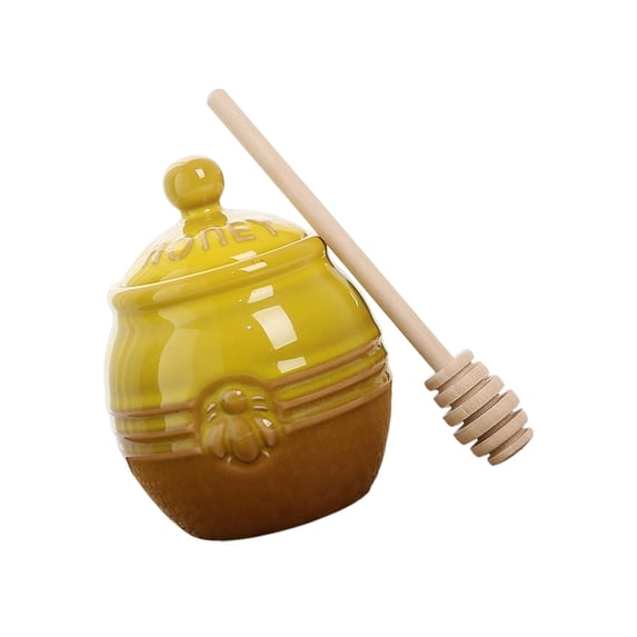 NANMELX Traditional Ceramic Honeys Pot Set With Lid And Stirring Stick Porcelain Jar