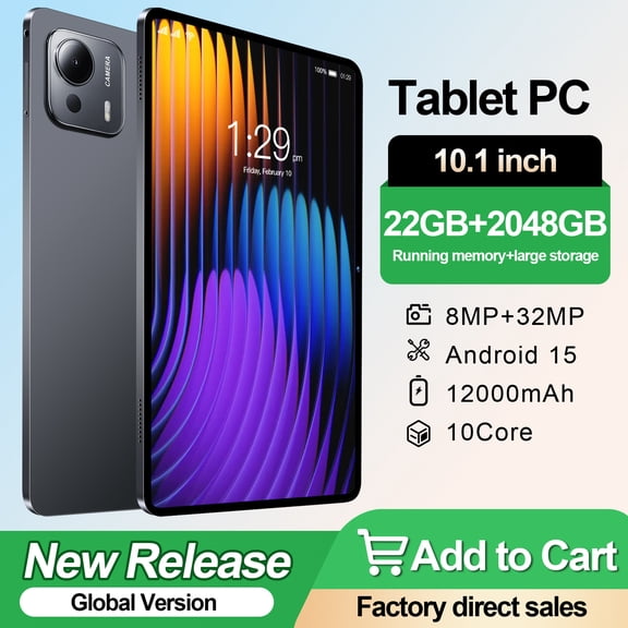 NANNEE 10.1 Inch Android 15 Tablet,22GB RAM+2TB Storage,12000mAh Battery,8MP Front+32MP Rear Camera,Quad Speakers,5G Wi-Fi Bluetooth GPS Tablet PC