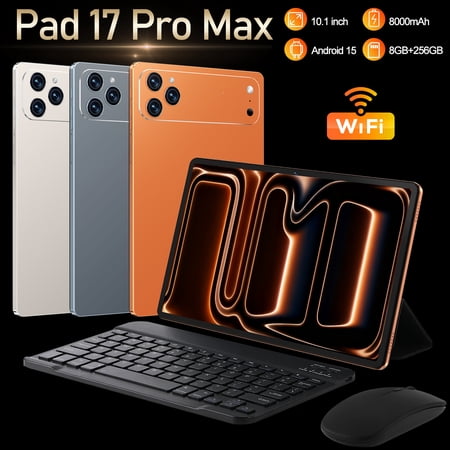 NANNEE Pad 17 Pro Max 10.1" Android 15 Tablet, 8GB RAM + 256GB Storage, 8000mAh Battery, HD Display, WiFi Gaming Tablet with Keyboard & Mouse, for Work, Study & Entertainment
