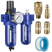 NANPU 3/8" NPT Compressed Air Filter Regulator Lubricator FRL, Zinc Alloy, 5 Micron Brass Element, 0-150 psi Gauge, Quick Release Bowl, Manual Drain, Metal Bracket.