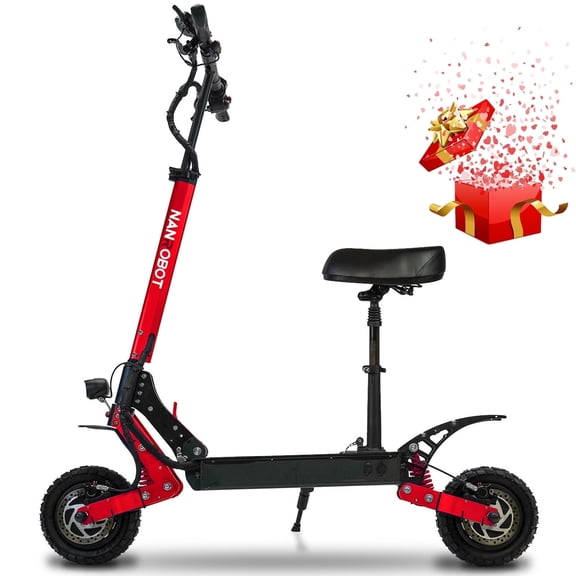 NANROBOT D4+ Electric Scooter Adults with Seat Fast Off Road E Scooter 2400W Dual Motor 42MPH & 40Miles Long Range Heavy Duty EScooter Foldable for Adults with Suspension 10" Tires
