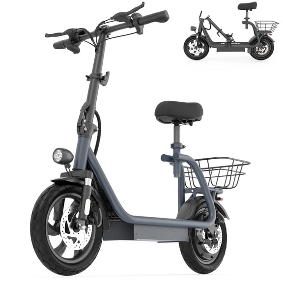 NANROBOT Electric Scooter with Seat for Adults 1200W Peak Motor 25 Miles Range 20MPH Powered Motor Scooters Foldable Adult Electric Scooter for Commuting with Basket & Shock,for Pets & Cargo Grey