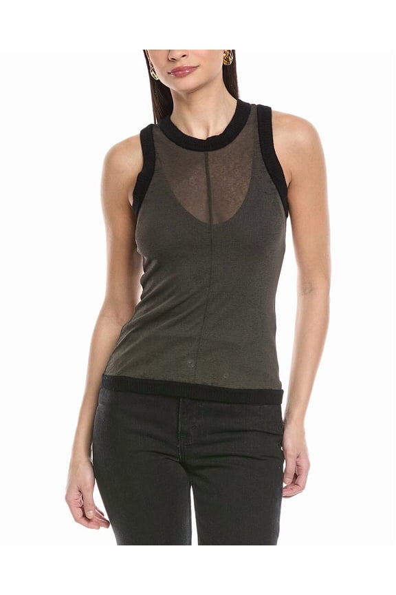 womens Denalie Wool-Trim Tank Top, l, Green