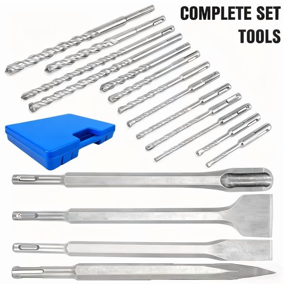 NANWEI 17PCS SDS Plus Masonry Drill Bits & Chisel Set with Storage Case