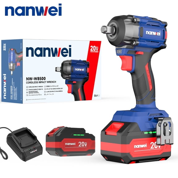 NANWEI 20V MAX Brushless Cordless Impact Wrench, 500Nm High Torque 1/2 Inch Compact Impact Gun with 2 Pack 4.0Ah Batteries & Fast Charger, Belt Clip Design