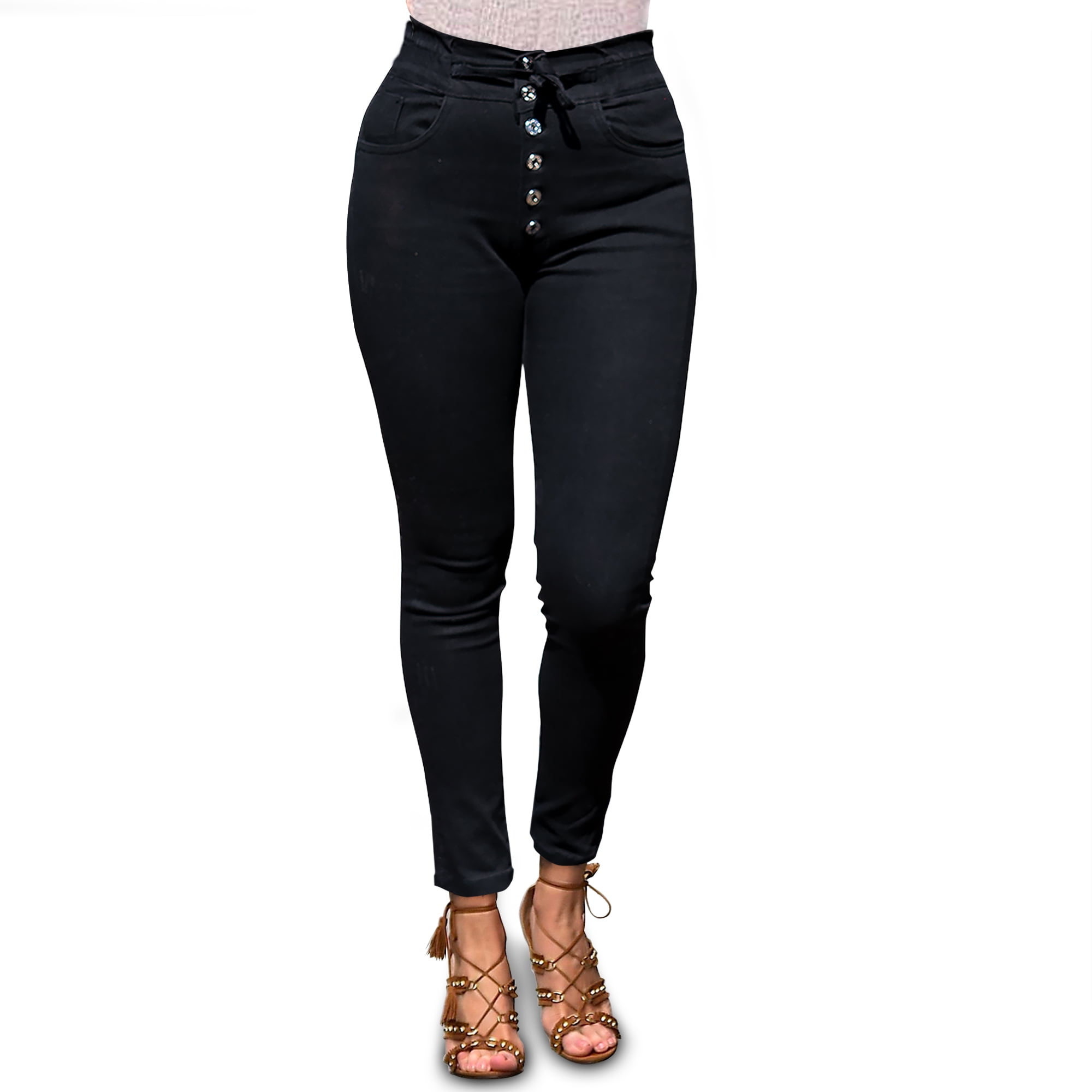 NANY JEANS Women's Casual Denim Button Fly Jeans High Waisted Stretchy