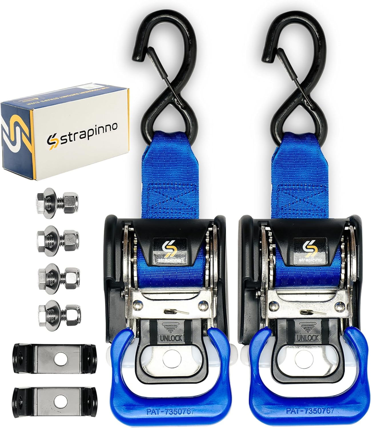 NANYUN 2PCS Stainless Steel Retractable Ratchet Straps (1 7/8 in x 4 ft