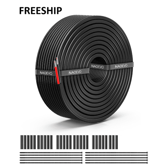 NAOEVO 12AWG 2-Conductor Tinned Copper Wire 30FT PVC Jacket 12V-600V Cable