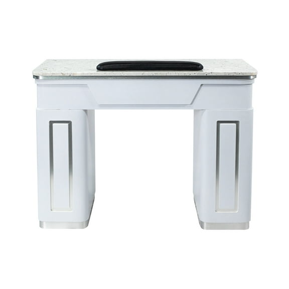 NAPA Manicure Table, Nail Station for Beauty Salon Furniture & Equipment, Marble Top & 1UV Hole, Modern White/Silver