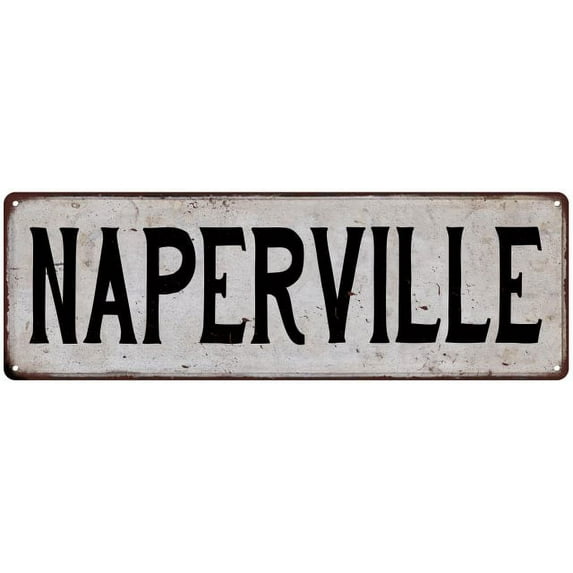 NAPERVILLE Vintage Look Rustic Metal City State Sign 8 x 24 Matte Finish Metal 108240041294