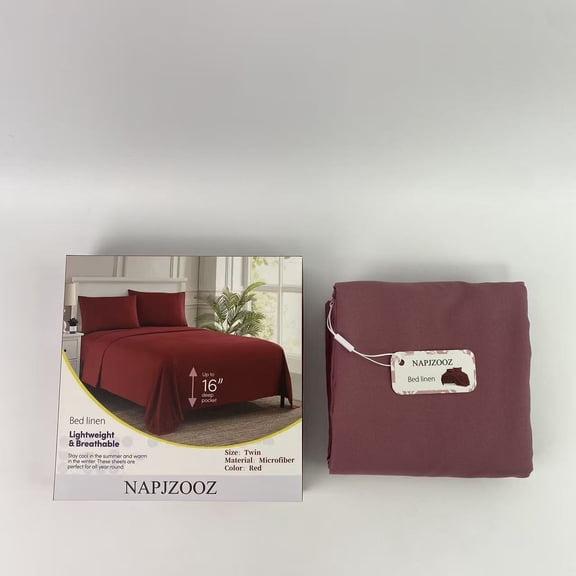 NAPJZOOZ Bed linen - Extra Soft Deep Pocket Bedding Set, Sheet Set, Twin, Red