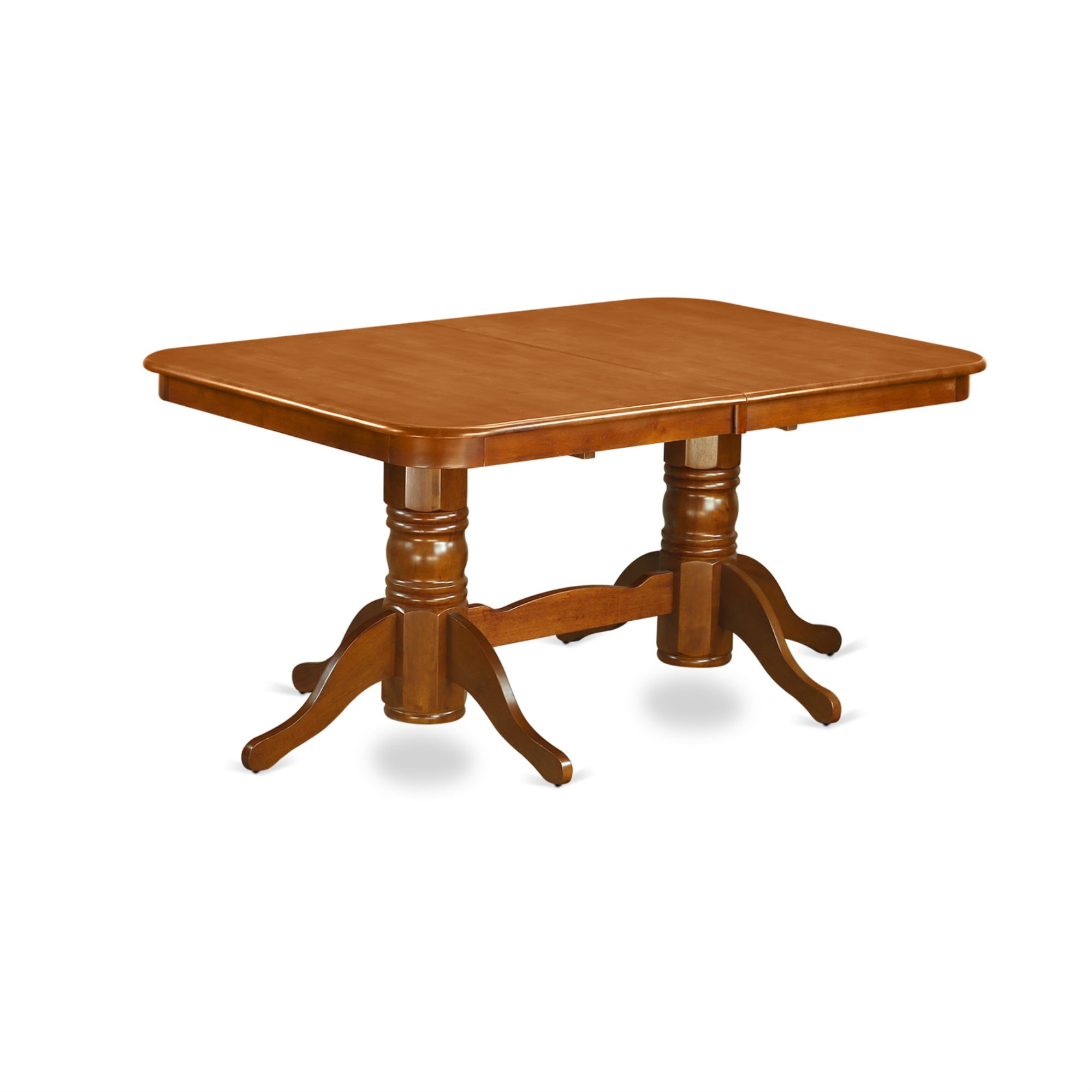Saddle Brown Solid Wood Double Pedestal Dining Set with Butterfly Leaf