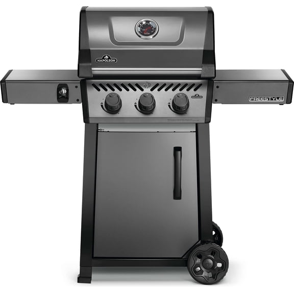 Napoleon Freestyle 365 Natural Gas Outdoor Grill, Graphite Grey 3-Burner BBQ with Stainless Steel Cooking Grates