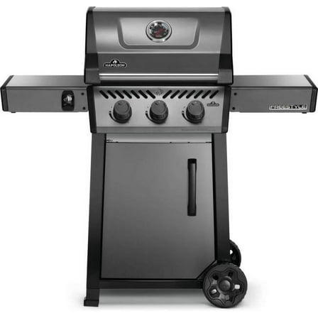 Napoleon Freestyle 365 Natural Gas Outdoor Grill, Graphite Grey  3-Burner BBQ with Stainless Steel Cooking Grates