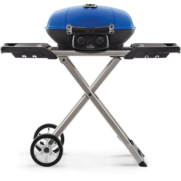 Napoleon TravelQ 285X 1-Burner Portable Propane Gas Grill in Blue with Scissor Cart