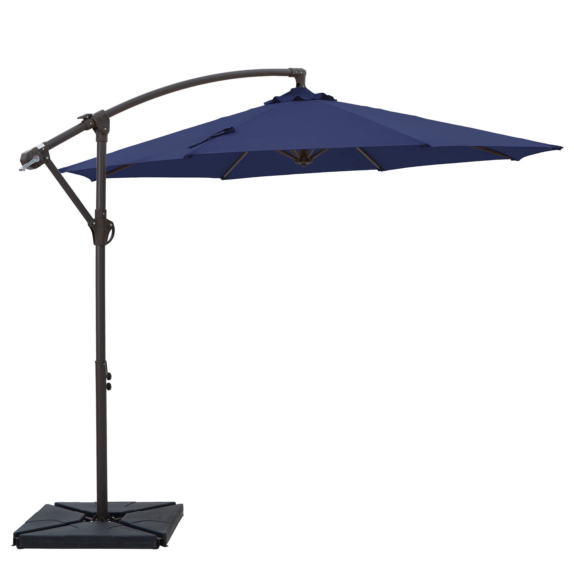 NAPWANT 10ft Cantilever Patio Umbrella with 4-Piece Weighted Base Included, Offset Hanging Umbrella with Crank & Tilt, Navy-Blue