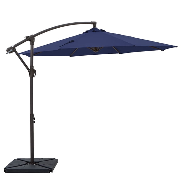 NAPWANT 10ft Cantilever Patio Umbrella with 4-Piece Weighted Base Included, Offset Hanging Umbrella with Crank & Tilt, Navy-Blue