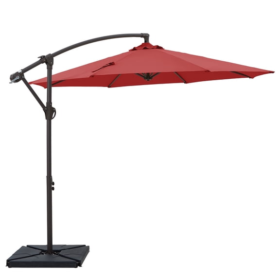 NAPWANT 10ft Cantilever Patio Umbrella with 4-Piece Weighted Base Included, Offset Hanging Umbrella with Crank & Tilt, Red
