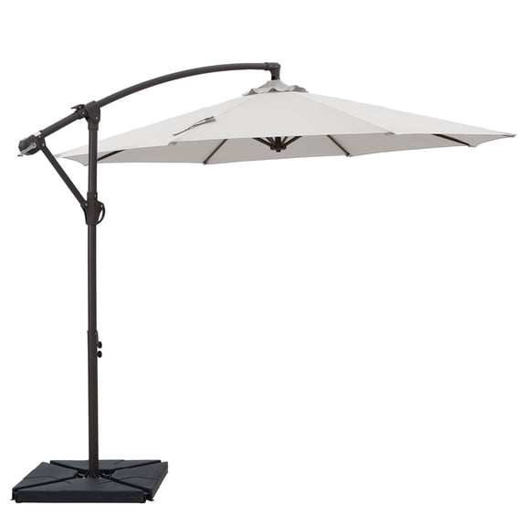 NAPWANT 10ft Cantilever Patio Umbrella with 4-Piece Weighted Base Included, Offset Hanging Umbrella with Crank & Tilt, White