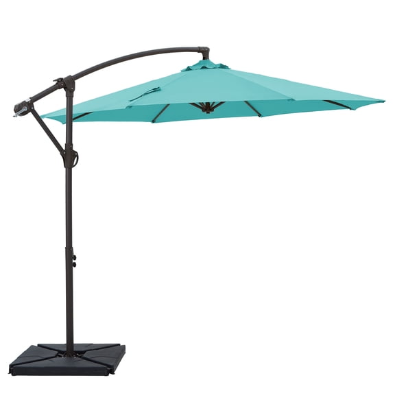 NAPWANT 10ft Cantilever Patio Umbrella with 4-Piece Weighted Base Included, Offset Hanging Umbrella with Crank & Tilt, peacock-Blue