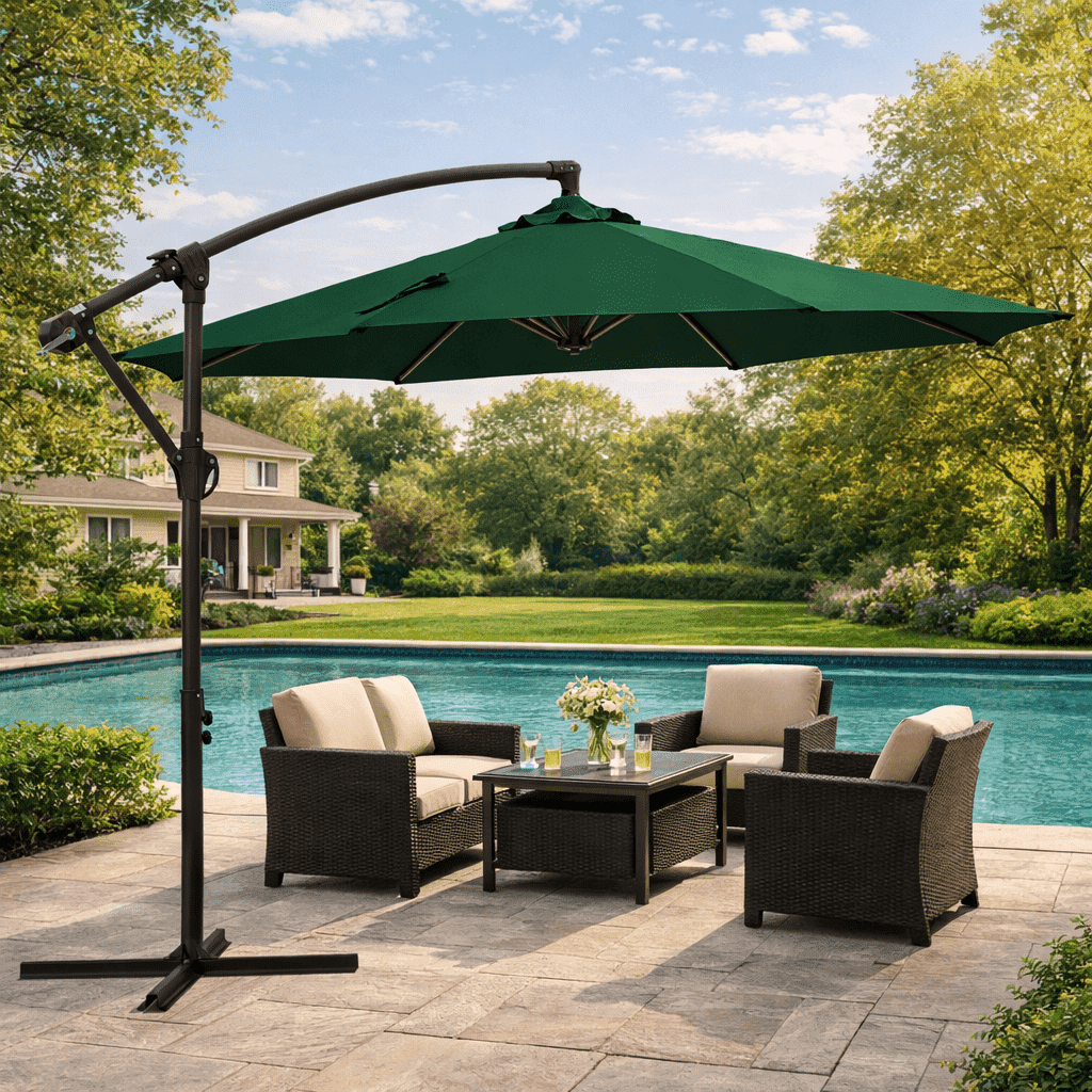 antique beige patio umbrella California Umbrella 9 ft. Aluminum Auto Tilt Patio Umbrella in Antique Beige  Olefin ATA908117-F22