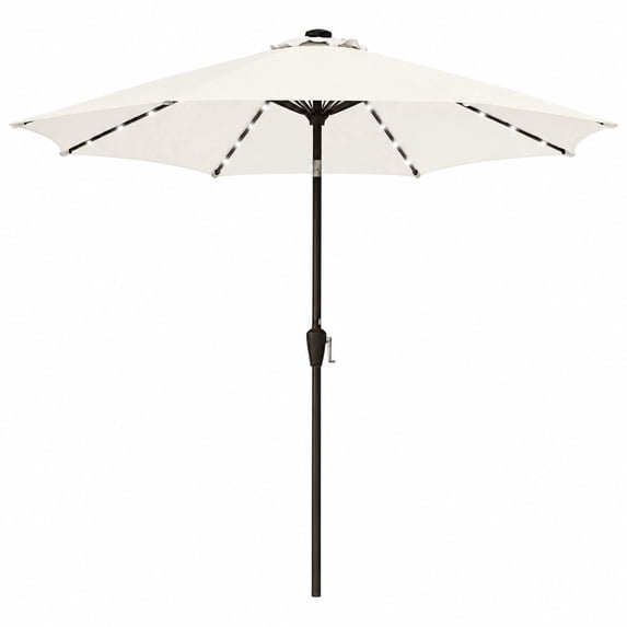 NAPWANT 9ft Outdoor Patio Umbrella with Solar LED Lights, Tilt and Crank Handle, for Deck, Yard, Pool and Garden,White
