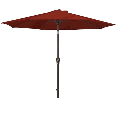 NAPWANT 9ft Patio Umbrella, 8 Sturdy Ribs Outdoor Table Umbrella with Push-Button Tilt & Crank for Garden, Deck, and Pool Dark-Red