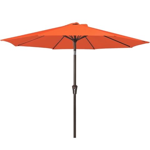 NAPWANT 9ft Patio Umbrella, 8 Sturdy Ribs Outdoor Table Umbrella with Push-Button Tilt & Crank for Garden, Deck, and Pool Orange Red