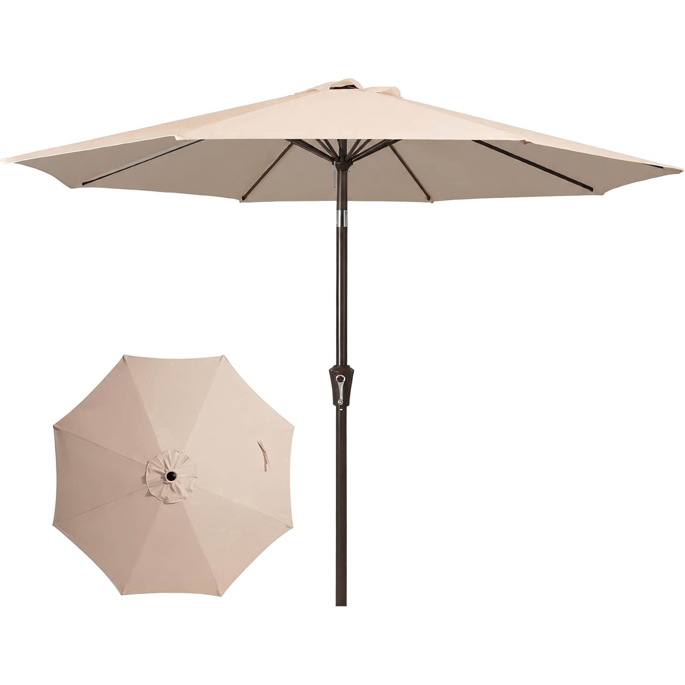 NAPWANT 9ft Patio Umbrella with Crank & Tilt, 8-Rib Outdoor Table Umbrella, Beige