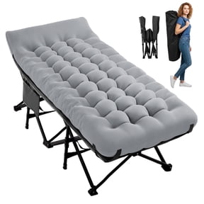 NAPWANT Folding Camping Cot for Adults with Mattress - 1200D Oxford Portable Cot Bed with Carry Bag for Camping, Hiking, Travel, Guest , Grey