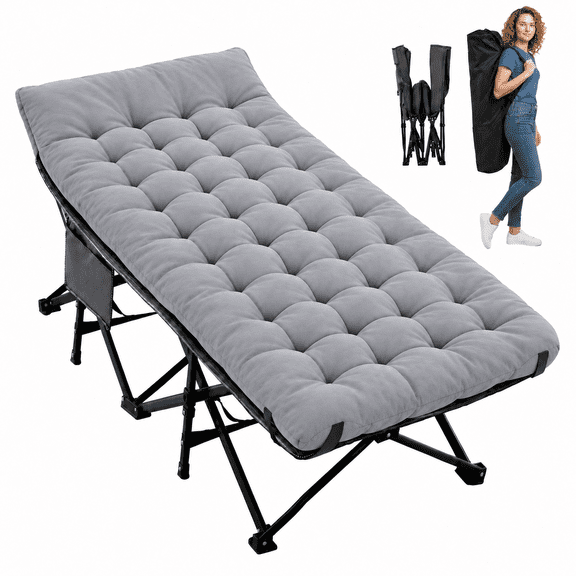 NAPWANT Folding Camping Cot for Adults with Mattress - 1200D Oxford Portable Cot Bed with Carry Bag for Camping, Hiking, Travel, Guest , Grey