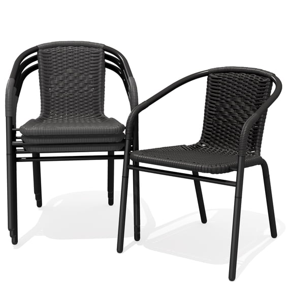 NAPWANT Outdoor Rattan Patio Dining Chairs Set of 4, Stackable All-Weather Wicker Chairs with Steel Frame for Garden, Deck, Backyard, Black