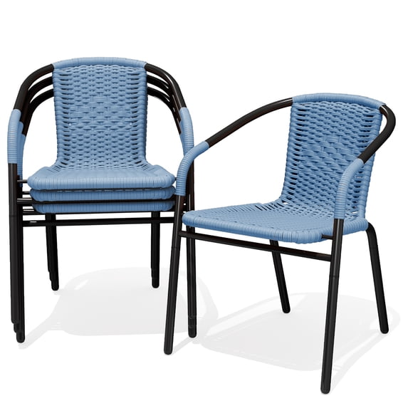 NAPWANT Outdoor Rattan Patio Dining Chairs Set of 4, Stackable All-Weather Wicker Chairs with Steel Frame for Garden, Deck, Backyard, Bright Blue