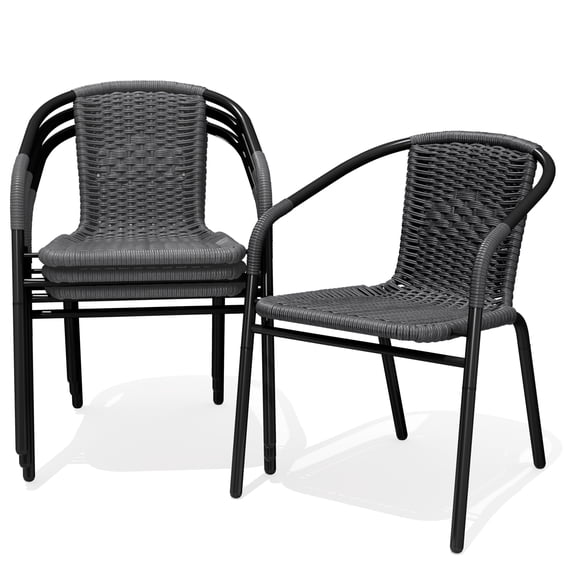 NAPWANT Outdoor Rattan Patio Dining Chairs Set of 4, Stackable All-Weather Wicker Chairs with Steel Frame for Garden, Deck, Backyard, Gray