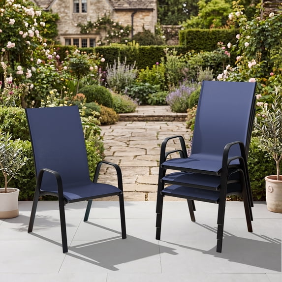 NAPWANT Patio Dining Chairs, Set of 4 Stackable Outdoor Chairs, All-Weather Space Saving Design, Navy-Blue