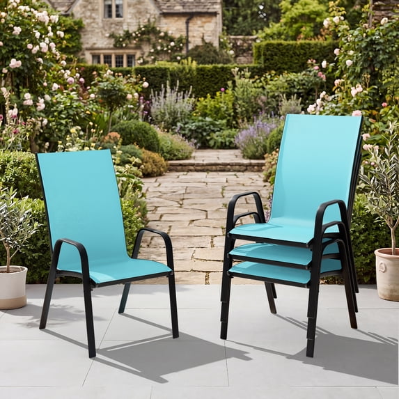 NAPWANT Patio Dining Chairs, Set of 4 Stackable Outdoor Chairs, All-Weather Space Saving Design, Peacock-Blue