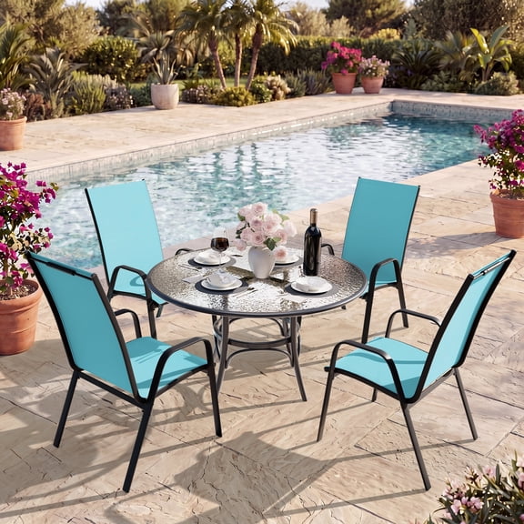 NAPWANT Patio Dining Chairs, Set of 4 Stackable Outdoor Chairs, All-Weather Space Saving Design, Peacock-Blue