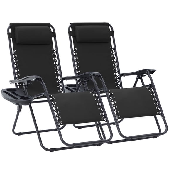 NAPWANT Zero Gravity Lounge Chair Set of 2, Adjustable Steel Mesh Recliner with Pillow & Cup Holder Tray,Black