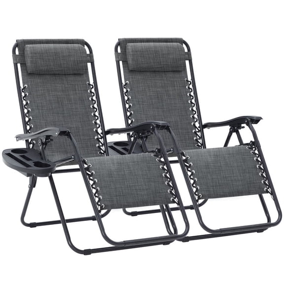 NAPWANT Zero Gravity Lounge Chair Set of 2, Adjustable Steel Mesh Recliner with Pillow & Cup Holder Tray,Dark Gray