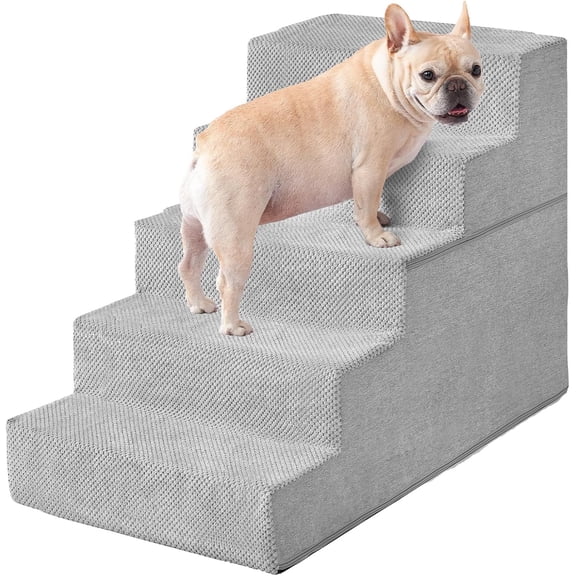 NAPWAYS Dog Stairs for High Bed 22.5" H, 5-Step Dog Steps,Light Grey