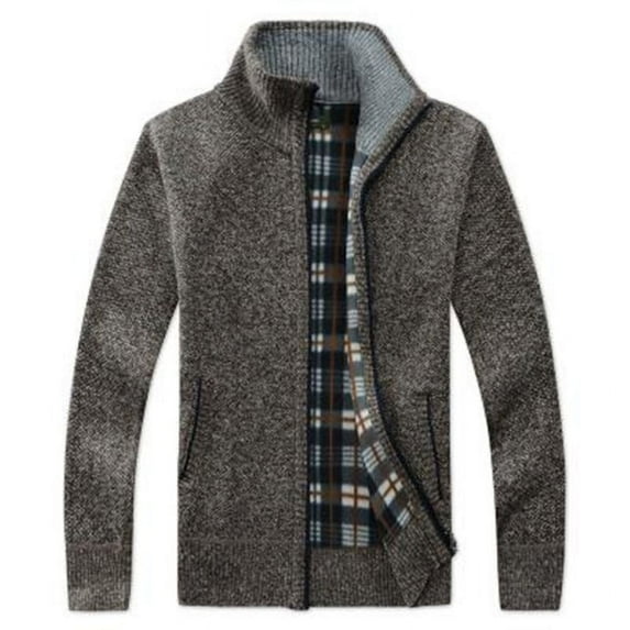 NARABB Clearance Sales Men's Cardigan Zip-Up Jacket Stand Collar Plush Knitting Sweater Long Sleeve Solid Color Zipper Coat