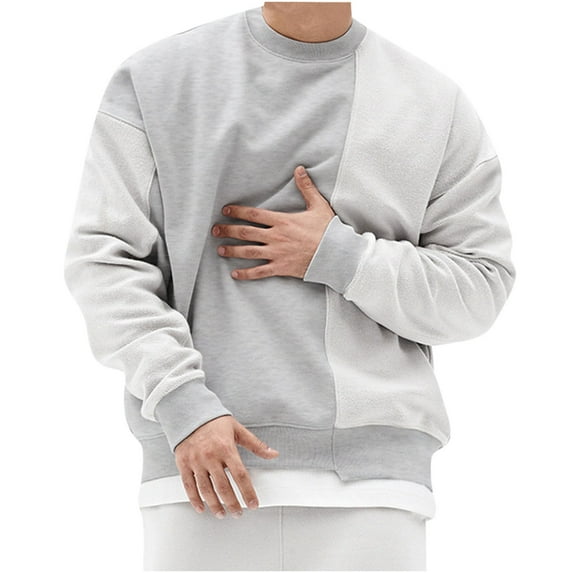 NARABB Clearance Sales Men's Loose Long Sleeve Sweatshirts Patchwork Round Neck Warm Pullover Sweatshirt Blouse Sports Sweatshirt Casual Shirt