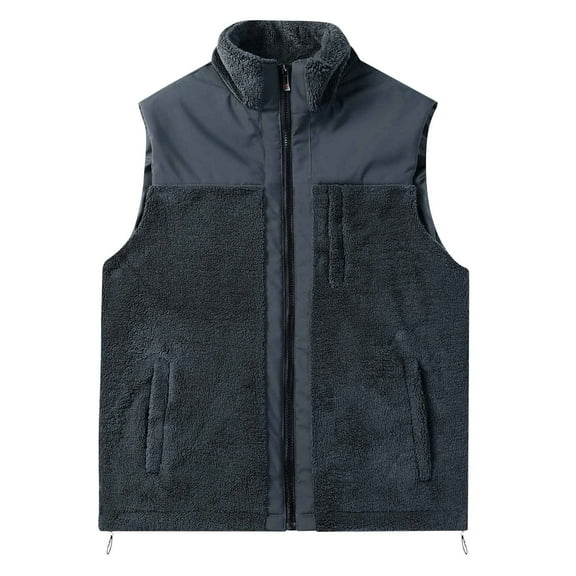 NARABB Men's Sleeveless Warm Vest Fallow Full-Zip Stand Collar Jacket Have Pockets Patchwork Gilet