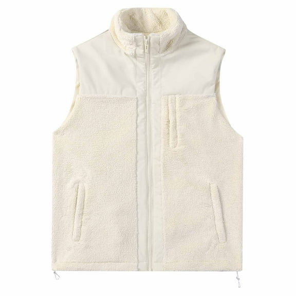 NARABB Men's Sleeveless Warm Vest Fallow Full-Zip Stand Collar Jacket Have Pockets Patchwork Gilet