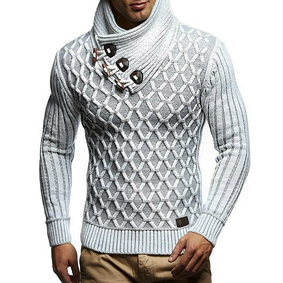 NARABB Men's Sweater Winter Warm Shawl Collar Pullover Sweater Slim Button Textured Knit Sweaters