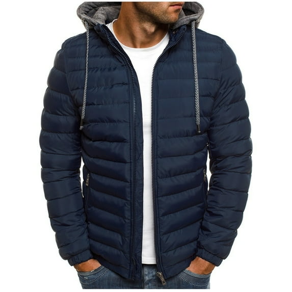 NARABB Men's Winter Cotton Coat Solid Color Hooded Jacket Cotton Padded Jacket Cotton Padded Jacket Warm Cotton Padded Jacket