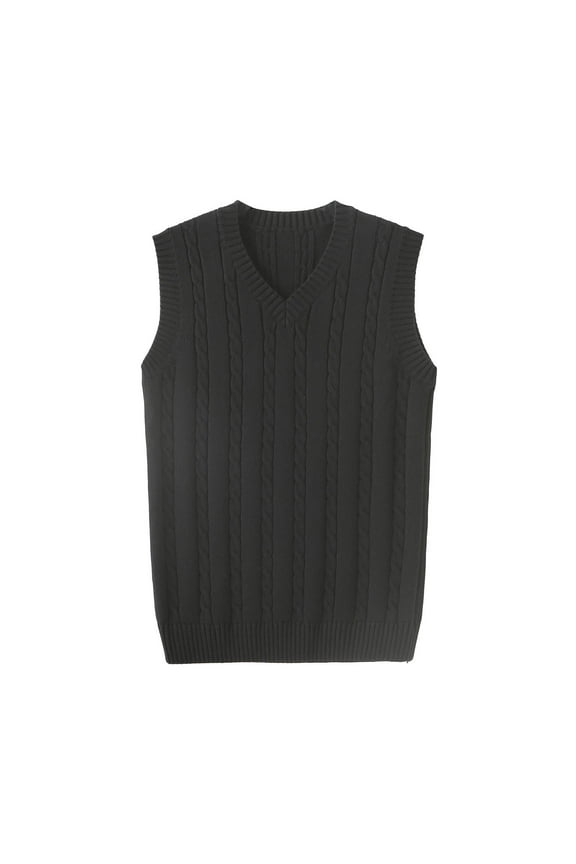 Mens Fall Sweater Tops Sweater Vest School Uniform Pullover Cotton Knit V-Neck Vest Tops Blouse