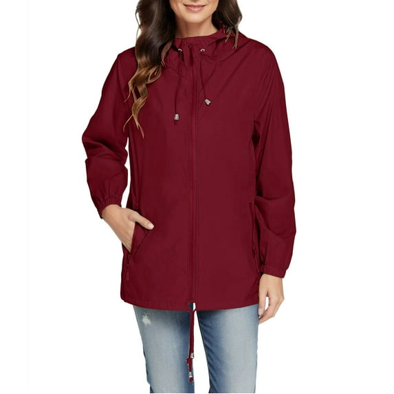NARABB Rain Jacket Women Solid Color Rain Jacket Outdoor Hooded Windproof Loose With Pocket Sports Jacket Warm Coat