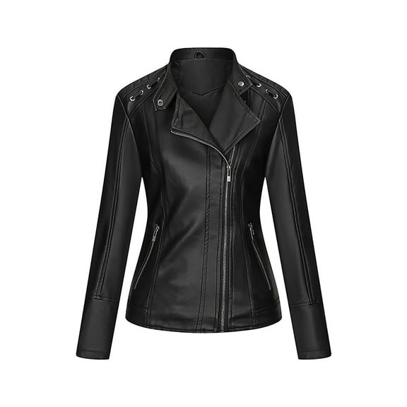NARABB Women Leather Jacket Long Sleeve Solid Zipper Leather Tops Cardigan With Pocket Short Coat Jacket