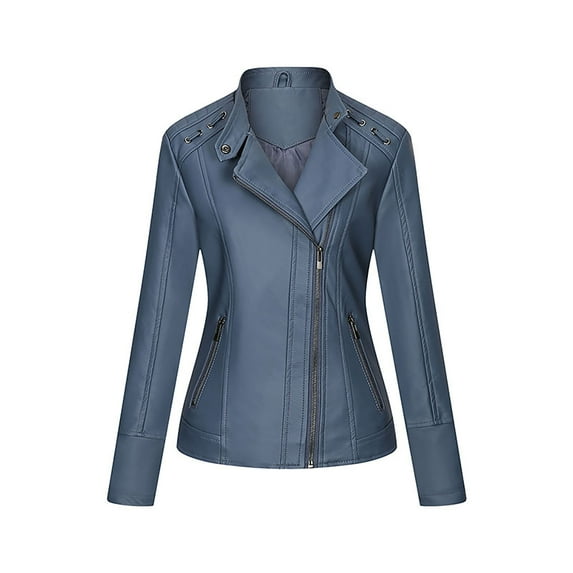 NARABB Women Leather Jacket Long Sleeve Solid Zipper Leather Tops Cardigan With Pocket Short Coat Jacket